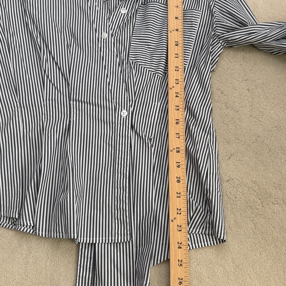 Veronica Beard Rosamund Striped Asymmetrical Wrap Shirt in Charcoal/White Size 8 - Picture 10 of 12